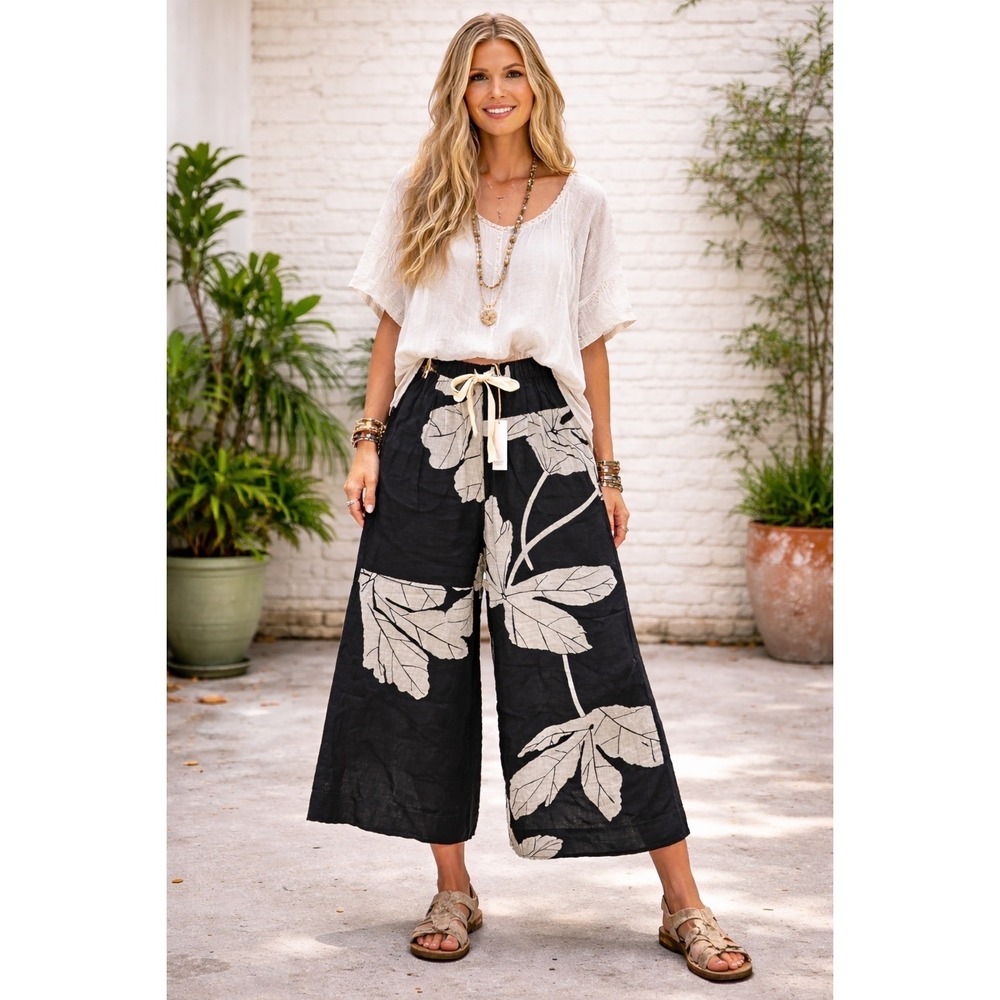TOAST Lotus Leaf Cotton Cullotes Wide Leg Crop Pant Trousers Black Lagenlook  S